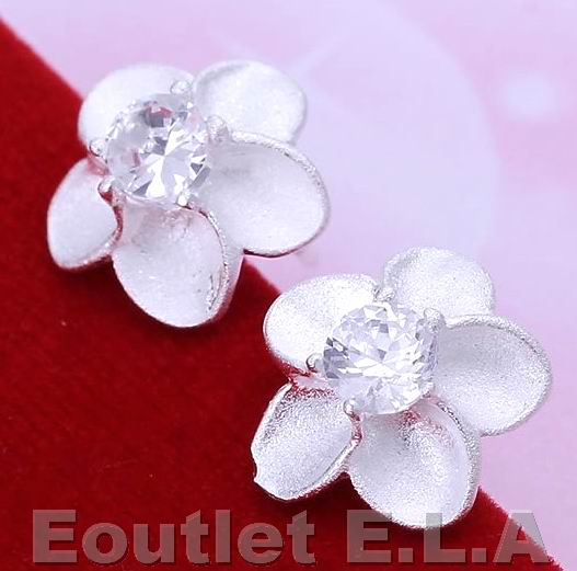 14mm CZ FLOWER SILVER STUD EARRINGS